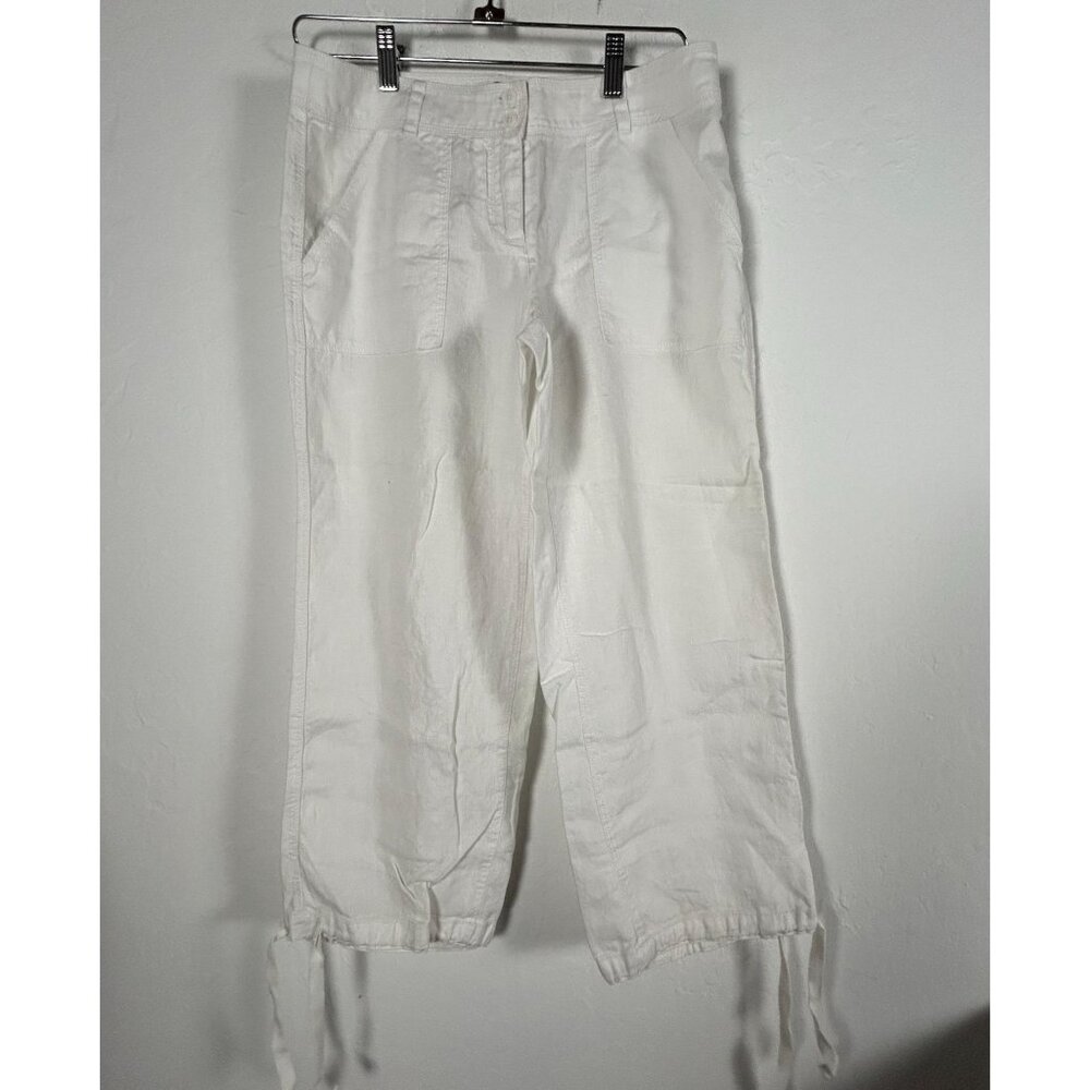 Tommy Bahama Womens Aubrey Fit White Linen Straight Leg Cropped Pants Size 4